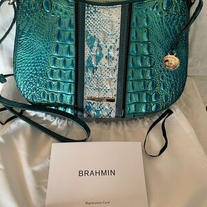 Brahmin Shayna Peacock Shimmer Crocodile Crossbody Handbag